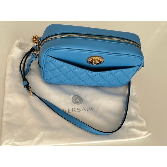 NWT $1275 Versace Quilted Lamb Leather Blue Medium Shoulder Bag 1008828 Italy - Picture 14 of 16